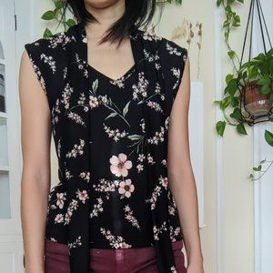 Vintage Floral Front Tie (Pussy Bow) Blouse